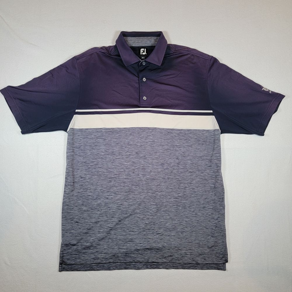 FootJoy Performance Golf Polo Men's Size XL Purple Gray Beige Colorblock Striped